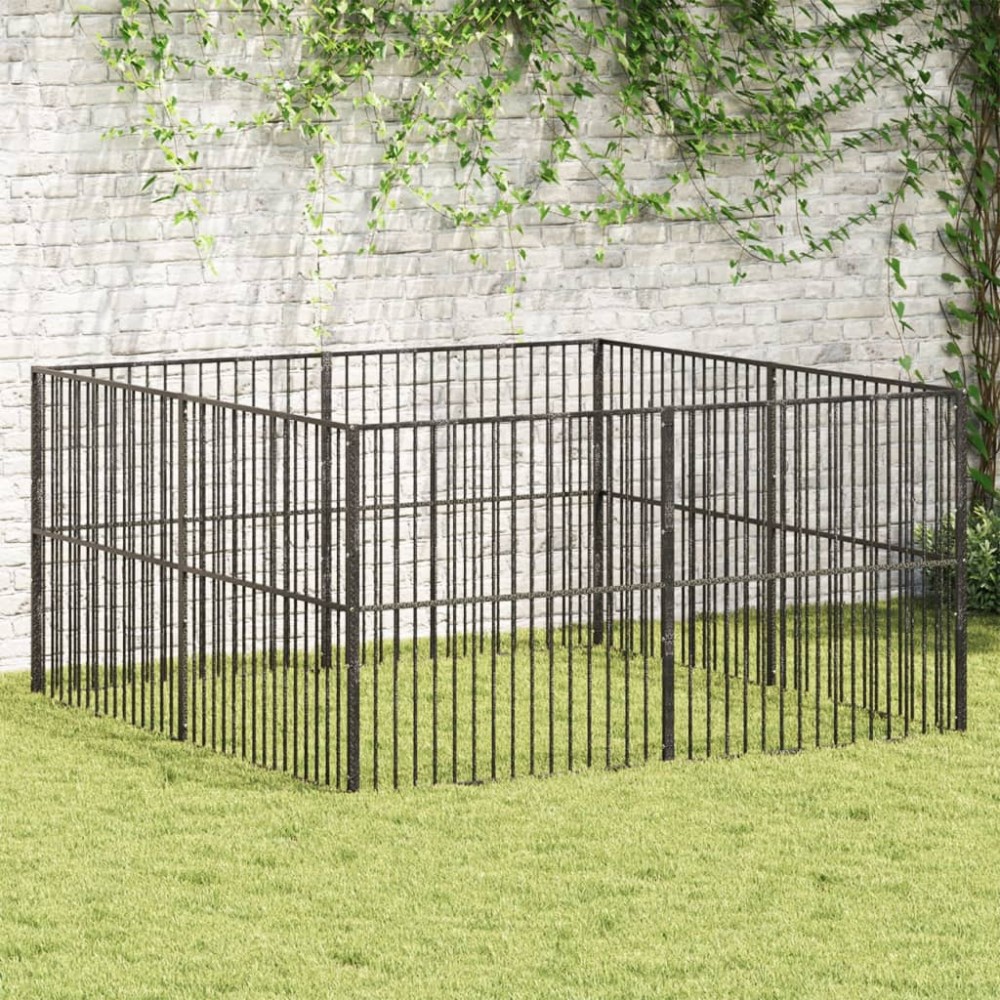 vidaXL Țarc pentru câini cu 8 panouri, negru, oțel galvanizat