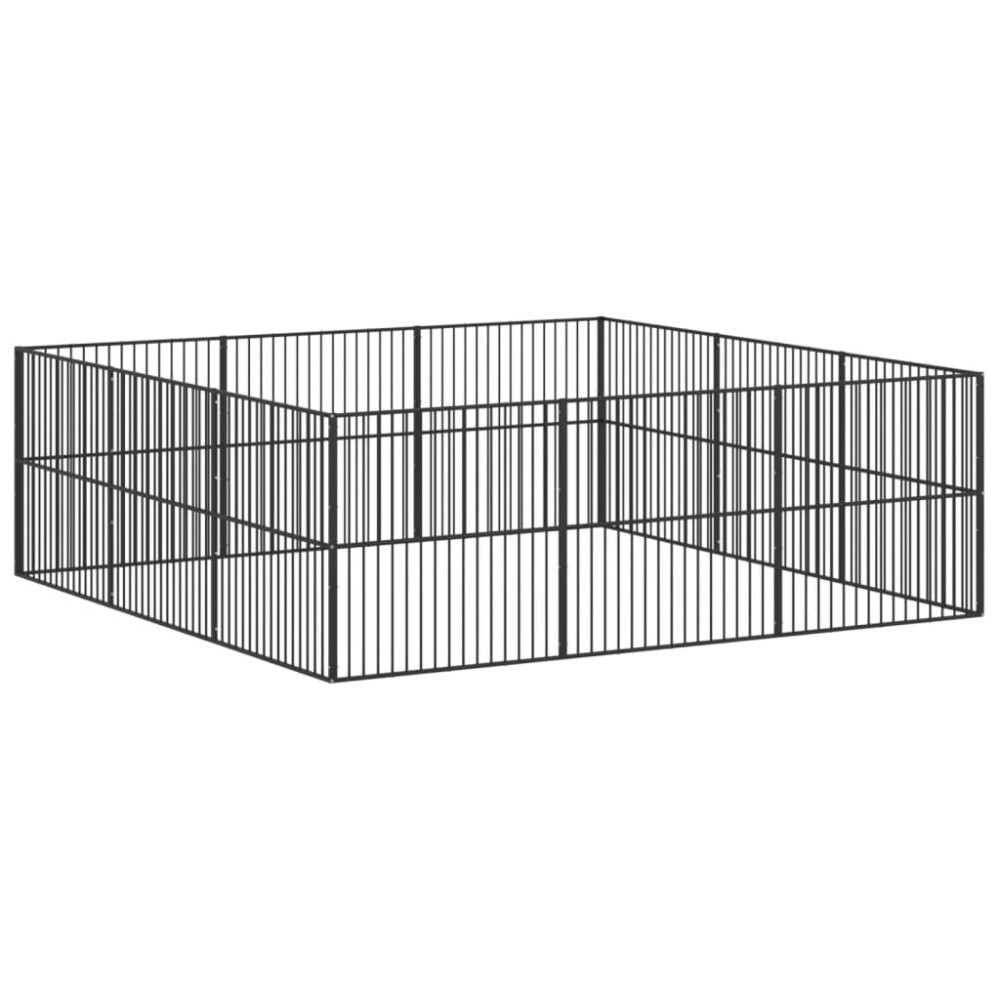 vidaXL Țarc pentru câini cu 12 panouri, negru, oțel galvanizat
