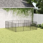 vidaXL Țarc pentru câini cu 12 panouri, negru, oțel galvanizat vidaXL Țarc pentru câini cu 12 panouri, negru, oțel galvanizat