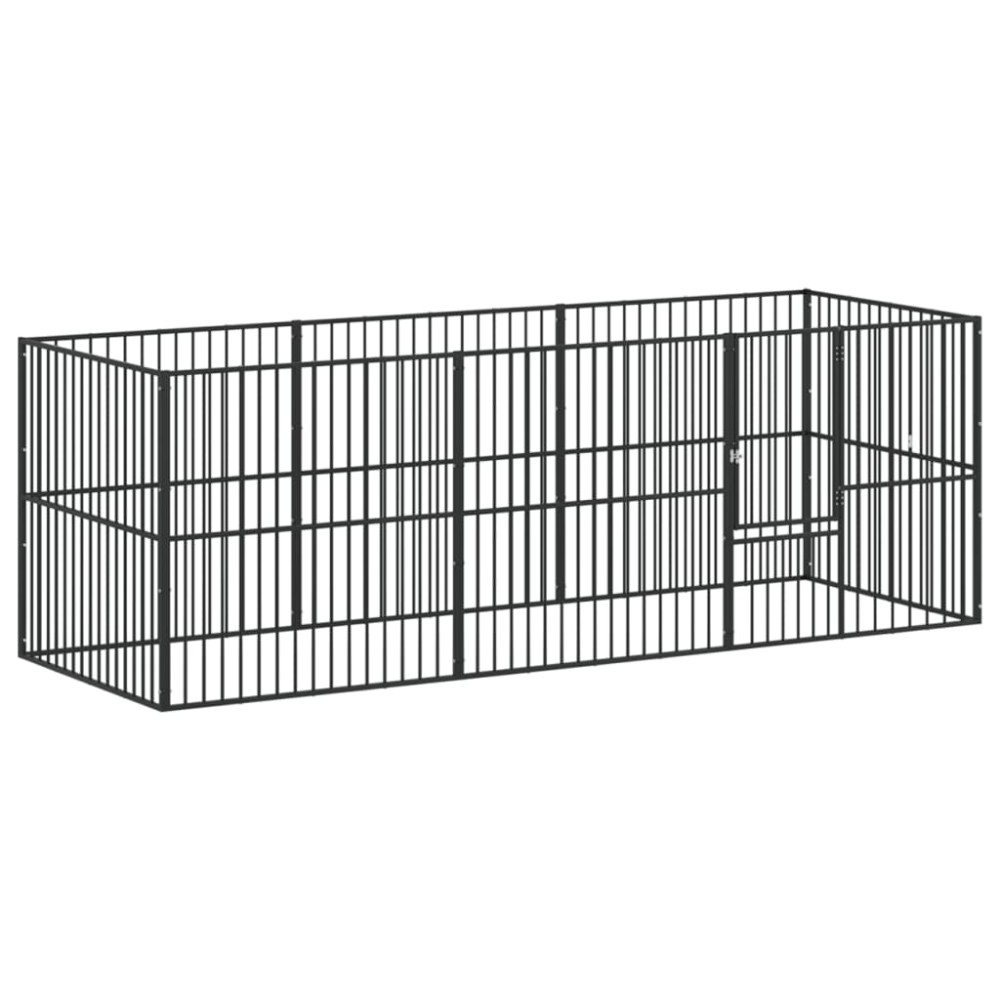 vidaXL Țarc pentru câini cu 8 panouri, negru, oțel galvanizat