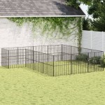 vidaXL Țarc pentru câini cu 16 panouri, negru, oțel galvanizat vidaXL Țarc pentru câini cu 16 panouri, negru, oțel galvanizat