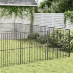 vidaXL Țarc pentru câini cu 20 panouri, negru, oțel galvanizat vidaXL Țarc pentru câini cu 20 panouri, negru, oțel galvanizat