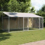vidaXL Cușcă câini cu acoperiș și uși, gri, 4x2x2 m, oțel galvanizat vidaXL Cușcă câini cu acoperiș și uși, gri, 4x2x2 m, oțel galvanizat
