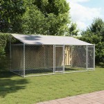 vidaXL Cușcă câini cu acoperiș și uși, gri, 4x2x2 m, oțel galvanizat vidaXL Cușcă câini cu acoperiș și uși, gri, 4x2x2 m, oțel galvanizat