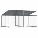 vidaXL Cușcă câini cu acoperiș și uși, gri, 4x2x2 m, oțel galvanizat vidaXL Cușcă câini cu acoperiș și uși, gri, 4x2x2 m, oțel galvanizat