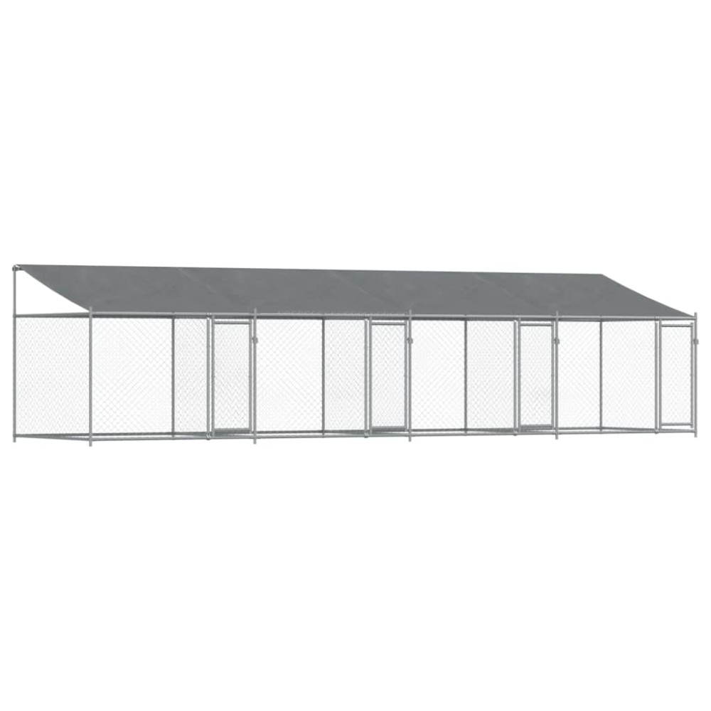 vidaXL Cușcă câini cu acoperiș și uși, gri, 8x2x2 m, oțel galvanizat