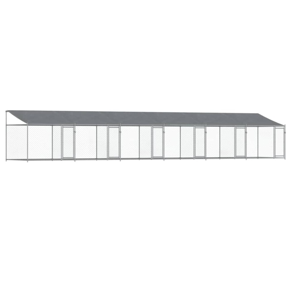 vidaXL Cușcă câini cu acoperiș și uși, gri, 12x2x2 m, oțel galvanizat