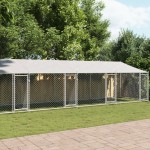vidaXL Cușcă câini cu acoperiș și uși, gri, 12x2x2 m, oțel galvanizat vidaXL Cușcă câini cu acoperiș și uși, gri, 12x2x2 m, oțel galvanizat