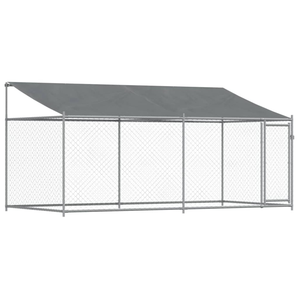 vidaXL Cușcă câini cu acoperiș și uși, gri, 4x2x2 m, oțel galvanizat
