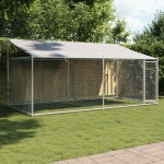 vidaXL Cușcă câini cu acoperiș și uși, gri, 4x2x2 m, oțel galvanizat vidaXL Cușcă câini cu acoperiș și uși, gri, 4x2x2 m, oțel galvanizat