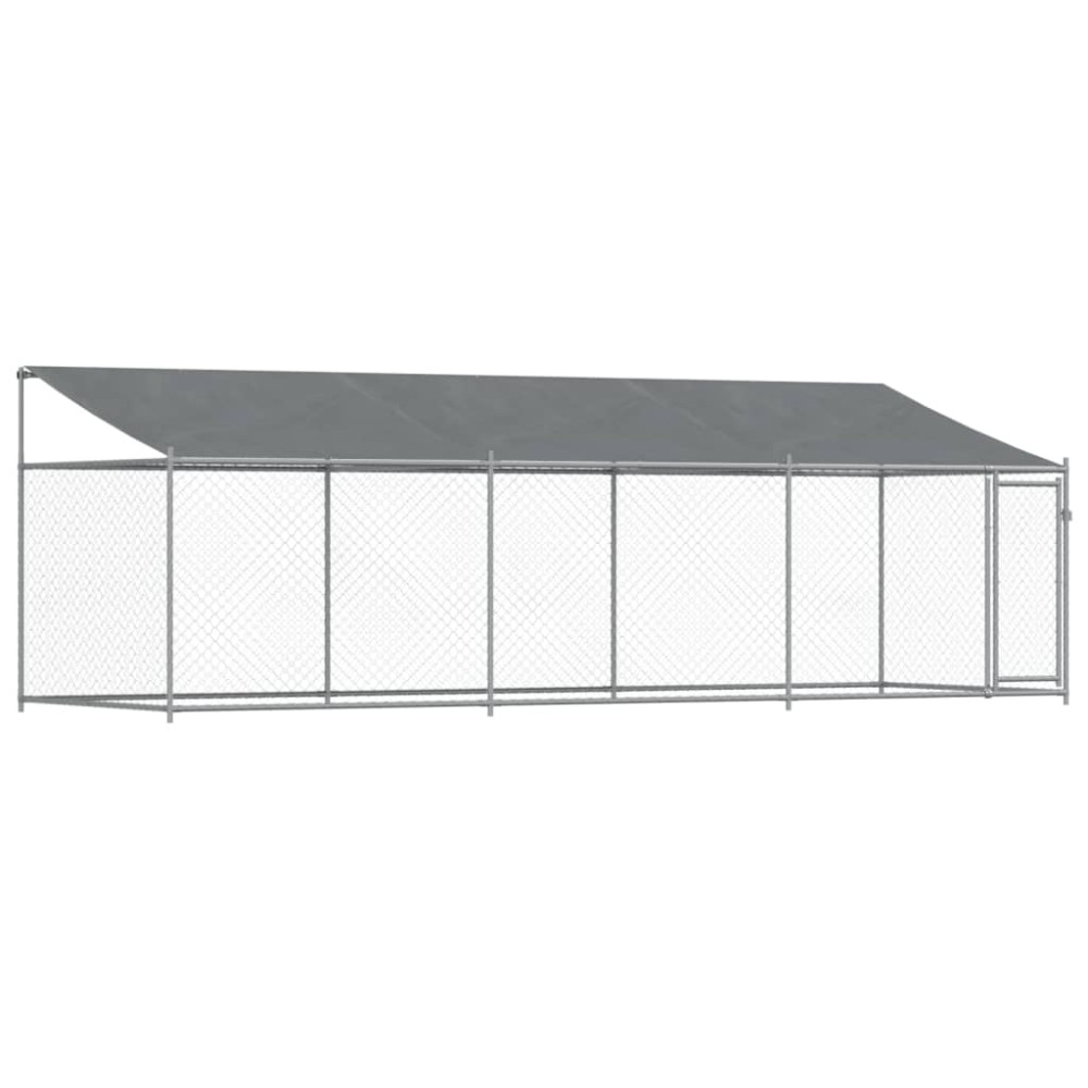 vidaXL Cușcă câini cu acoperiș și uși, gri, 6x2x2 m, oțel galvanizat