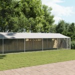 vidaXL Cușcă câini cu acoperiș și ușă, gri, 12x2x2 m, oțel galvanizat vidaXL Cușcă câini cu acoperiș și ușă, gri, 12x2x2 m, oțel galvanizat