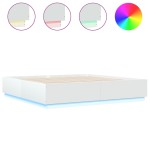 vidaXL Cadru de pat cu lumini LED, alb, 200x200 cm, lemn prelucrat vidaXL Cadru de pat cu lumini LED, alb, 200x200 cm, lemn prelucrat