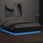 vidaXL Cadru de pat cu lumini LED, negru, 200x200 cm, lemn prelucrat