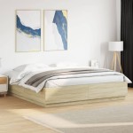 vidaXL Cadru de pat cu LED stejar sonoma 200x200 cm lemn prelucrat vidaXL Cadru de pat cu LED stejar sonoma 200x200 cm lemn prelucrat
