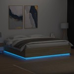 vidaXL Cadru de pat cu LED stejar sonoma 200x200 cm lemn prelucrat vidaXL Cadru de pat cu LED stejar sonoma 200x200 cm lemn prelucrat