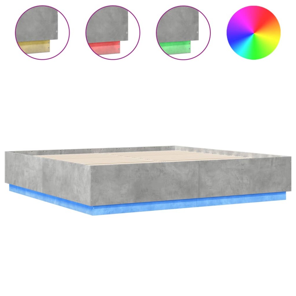 vidaXL Cadru de pat cu lumini LED gri beton 200x200 cm lemn prelucrat