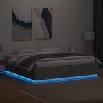 vidaXL Cadru de pat cu lumini LED gri beton 200x200 cm lemn prelucrat vidaXL Cadru de pat cu lumini LED gri beton 200x200 cm lemn prelucrat