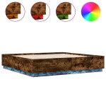 vidaXL Cadru de pat cu LED stejar fumuriu 200x200cm lemn prelucrat