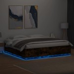 vidaXL Cadru de pat cu LED stejar fumuriu 200x200cm lemn prelucrat