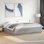 vidaXL Cadru de pat cu lumini LED gri sonoma 200x200 cm lemn prelucrat vidaXL Cadru de pat cu lumini LED gri sonoma 200x200 cm lemn prelucrat