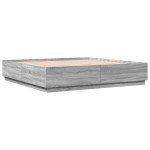 vidaXL Cadru de pat cu lumini LED gri sonoma 200x200 cm lemn prelucrat vidaXL Cadru de pat cu lumini LED gri sonoma 200x200 cm lemn prelucrat