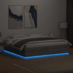 vidaXL Cadru de pat cu lumini LED gri sonoma 200x200 cm lemn prelucrat vidaXL Cadru de pat cu lumini LED gri sonoma 200x200 cm lemn prelucrat