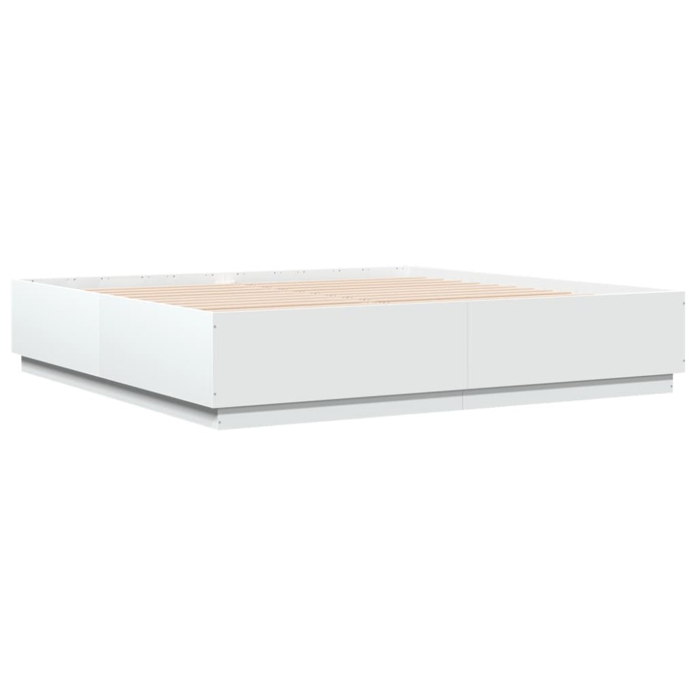 vidaXL Cadru de pat cu lumini LED, alb, 180x200 cm, lemn prelucrat