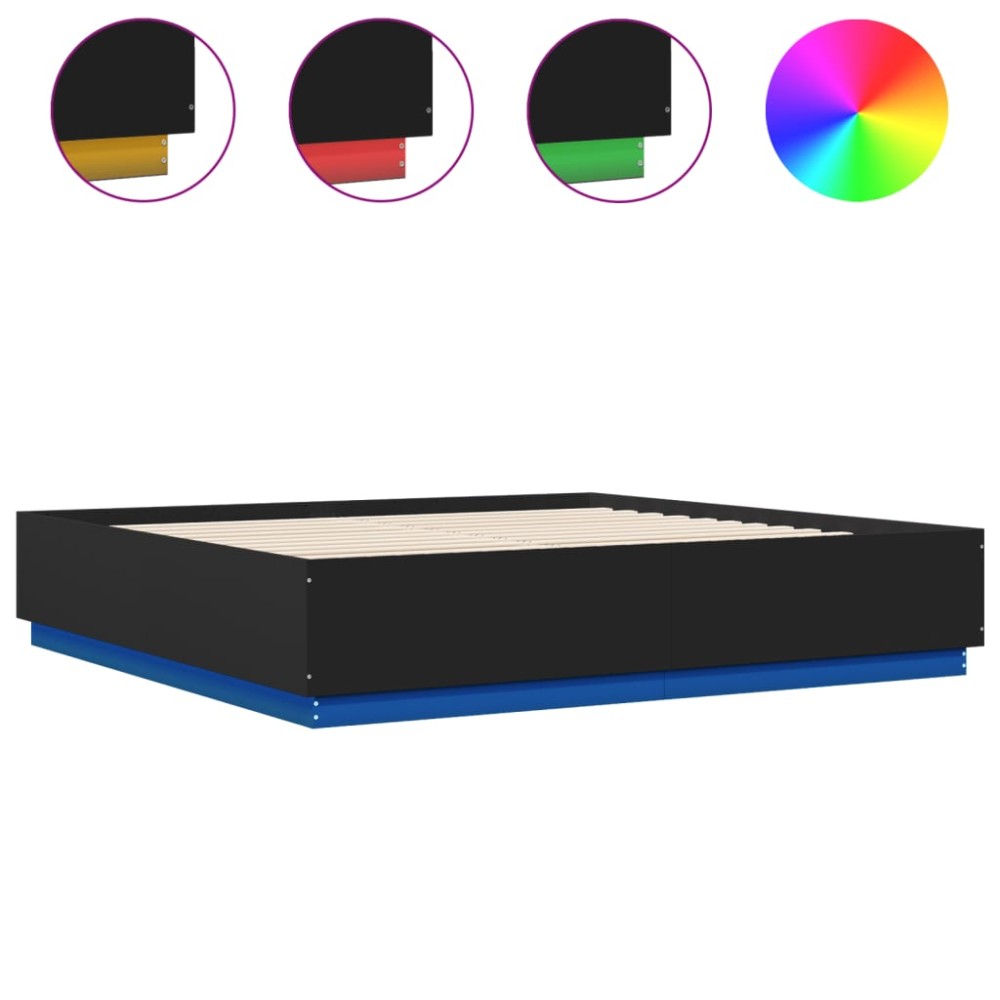 vidaXL Cadru de pat cu lumini LED, negru, 180x200 cm, lemn prelucrat