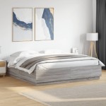 vidaXL Cadru de pat cu lumini LED gri sonoma 180x200 cm lemn prelucrat vidaXL Cadru de pat cu lumini LED gri sonoma 180x200 cm lemn prelucrat
