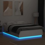 vidaXL Cadru de pat cu lumini LED, alb, 160x200 cm, lemn prelucrat