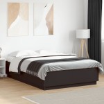 vidaXL Cadru de pat cu lumini LED, negru, 160x200 cm, lemn prelucrat vidaXL Cadru de pat cu lumini LED, negru, 160x200 cm, lemn prelucrat