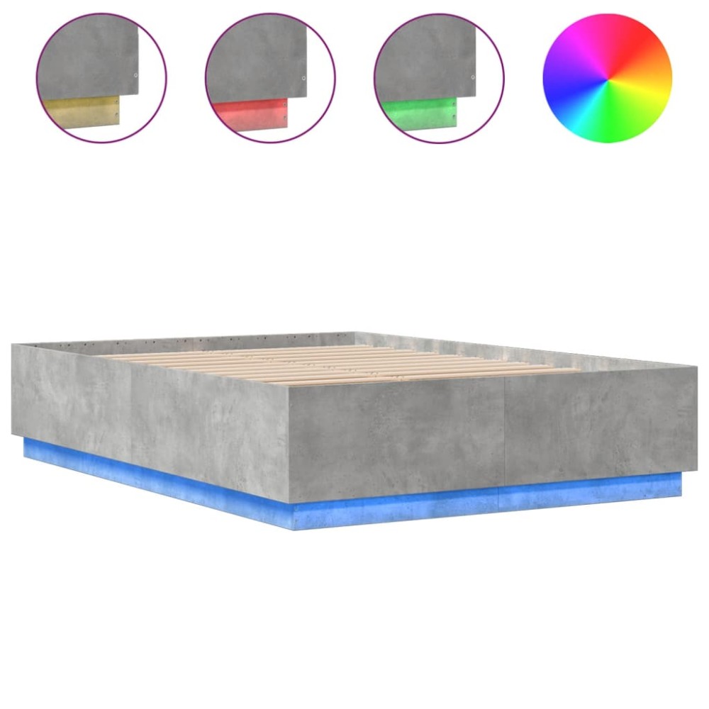 vidaXL Cadru de pat cu lumini LED gri beton 160x200 cm, lemn prelucrat