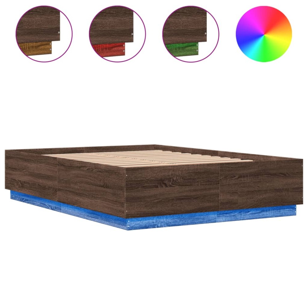 vidaXL Cadru de pat cu lumini LED stejar maro 160x200cm lemn prelucrat