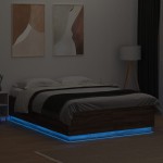 vidaXL Cadru de pat cu lumini LED stejar maro 160x200cm lemn prelucrat vidaXL Cadru de pat cu lumini LED stejar maro 160x200cm lemn prelucrat