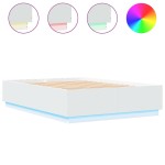 vidaXL Cadru de pat cu lumini LED, alb, 150x200 cm, lemn prelucrat vidaXL Cadru de pat cu lumini LED, alb, 150x200 cm, lemn prelucrat