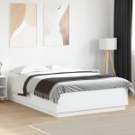 vidaXL Cadru de pat cu lumini LED, alb, 150x200 cm, lemn prelucrat vidaXL Cadru de pat cu lumini LED, alb, 150x200 cm, lemn prelucrat
