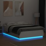 vidaXL Cadru de pat cu lumini LED, alb, 150x200 cm, lemn prelucrat vidaXL Cadru de pat cu lumini LED, alb, 150x200 cm, lemn prelucrat