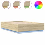 vidaXL Cadru de pat cu LED stejar sonoma 150x200 cm lemn prelucrat