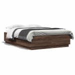 vidaXL Cadru de pat cu lumini LED stejar maro 120x200cm lemn prelucrat vidaXL Cadru de pat cu lumini LED stejar maro 120x200cm lemn prelucrat