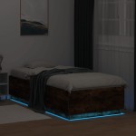 vidaXL Cadru de pat cu LED, stejar fumuriu, 100x200 cm, lemn prelucrat