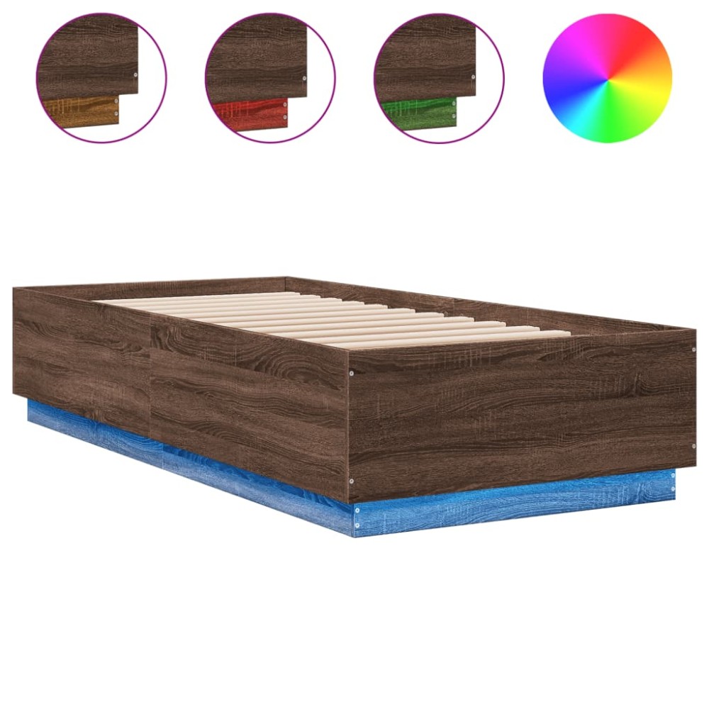 vidaXL Cadru de pat cu lumini LED stejar maro 100x200cm lemn prelucrat
