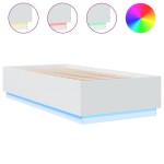 vidaXL Cadru de pat cu lumini LED, alb, 90x200 cm, lemn prelucrat vidaXL Cadru de pat cu lumini LED, alb, 90x200 cm, lemn prelucrat