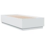 vidaXL Cadru de pat cu lumini LED, alb, 90x200 cm, lemn prelucrat vidaXL Cadru de pat cu lumini LED, alb, 90x200 cm, lemn prelucrat