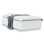 vidaXL Cadru de pat cu lumini LED, alb, 90x200 cm, lemn prelucrat vidaXL Cadru de pat cu lumini LED, alb, 90x200 cm, lemn prelucrat