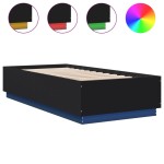vidaXL Cadru de pat cu lumini LED, negru, 90x200 cm, lemn prelucrat
