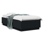 vidaXL Cadru de pat cu lumini LED, negru, 90x200 cm, lemn prelucrat