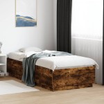 vidaXL Cadru de pat cu LED, stejar fumuriu, 90x200 cm, lemn prelucrat vidaXL Cadru de pat cu LED, stejar fumuriu, 90x200 cm, lemn prelucrat