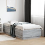 vidaXL Cadru de pat cu lumini LED gri sonoma 90x200 cm, lemn prelucrat vidaXL Cadru de pat cu lumini LED gri sonoma 90x200 cm, lemn prelucrat