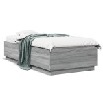 vidaXL Cadru de pat cu lumini LED gri sonoma 90x200 cm, lemn prelucrat vidaXL Cadru de pat cu lumini LED gri sonoma 90x200 cm, lemn prelucrat